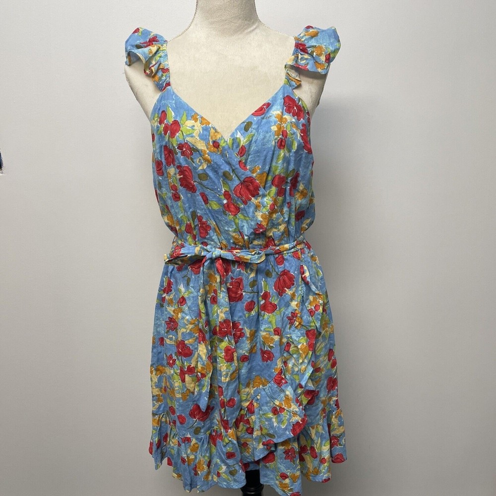LC Lauren Conrad Wrap Dress Floral Print Ruffle Hem Women’s Large NWT